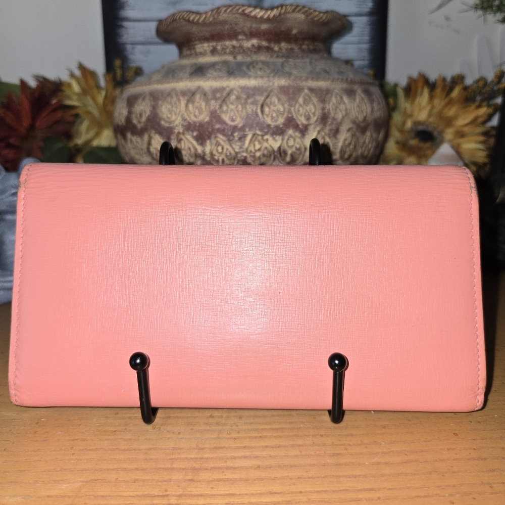 Balenciaga Long Flap Wallet. Coral Pink calfskin Leather. Euc - Picture 2 of 16